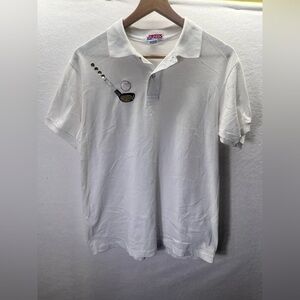 Jerzees Vintage Embroidered Golf Polo Mens M White Cotton Made in USA 2398
